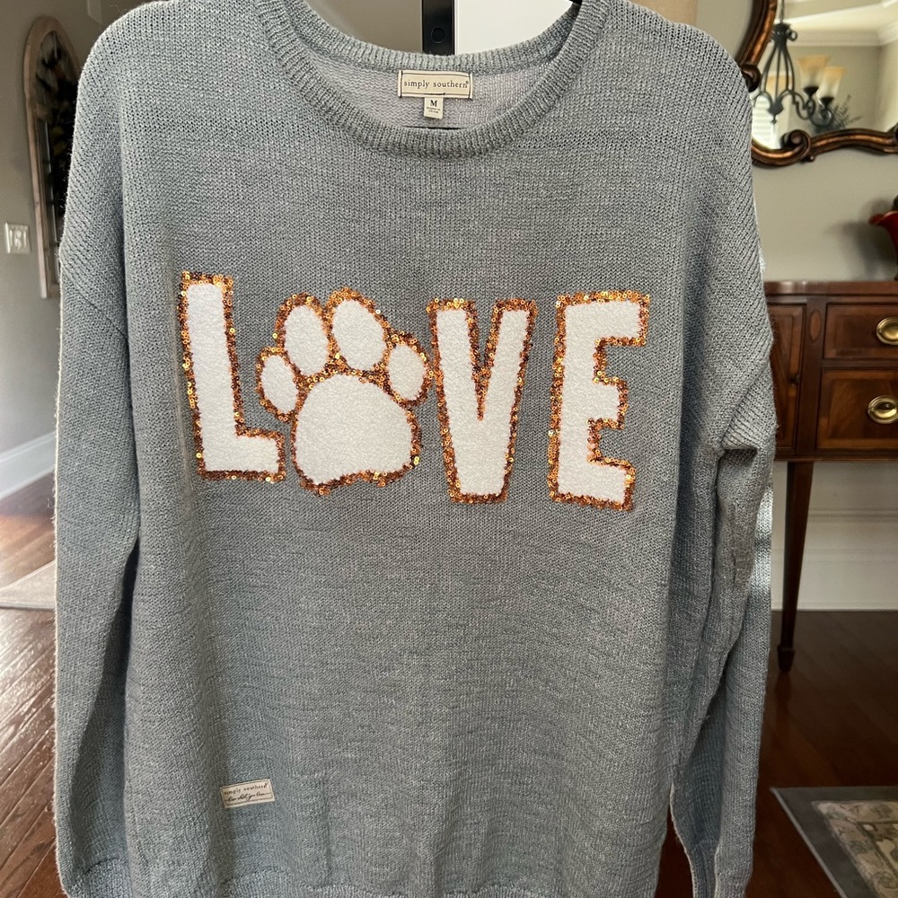 ‼️Attention Clemson Moms. Simply Southern Gray Knit Sweater. Show some ❤️